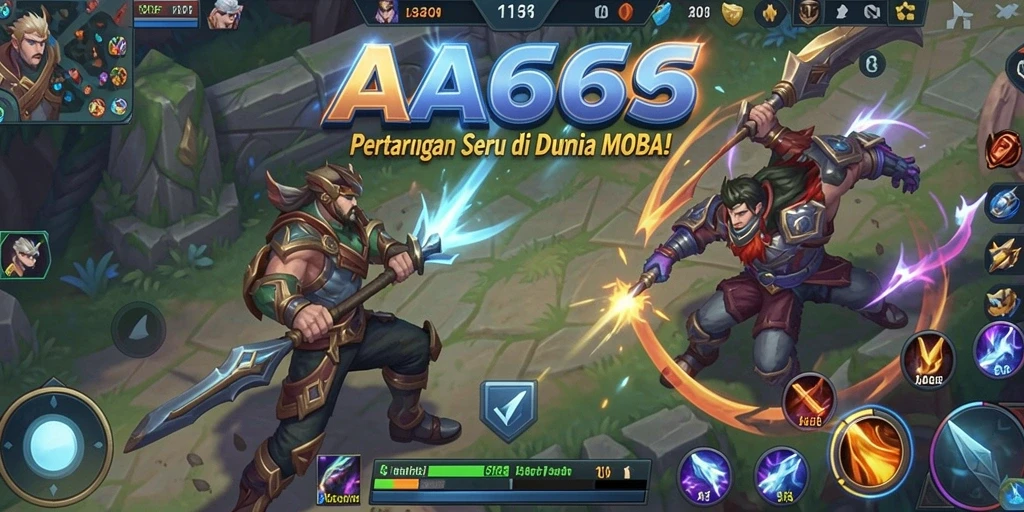 Tampilan seru dalam pertempuran karakter di game MOBA AA666.