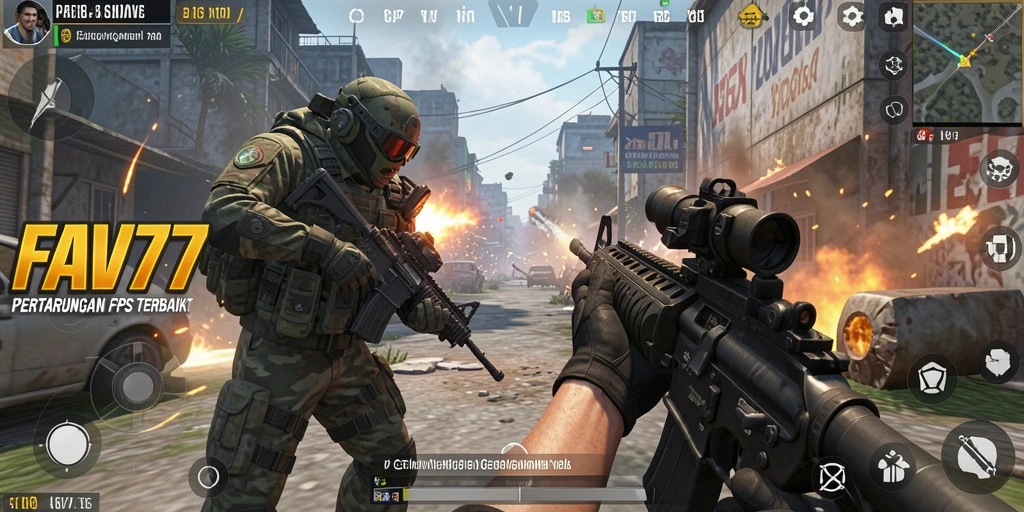 Tampilan mendebarkan dari gameplay FPS di FAV77 yang penuh aksi.