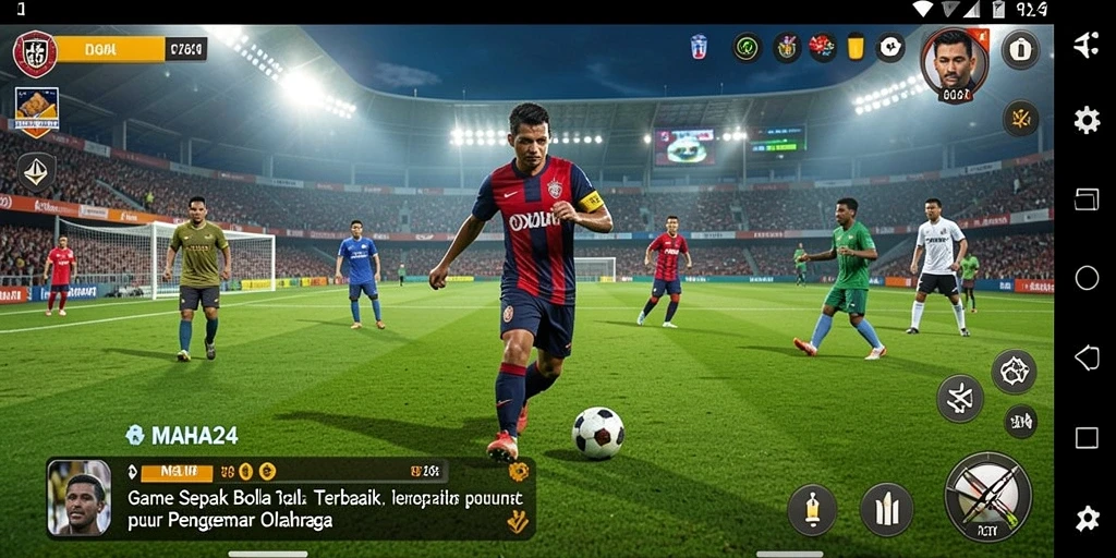 Gameplay seru dalam <strong>MAHA24</strong> yang menggambarkan aksi sepak bola nyata.